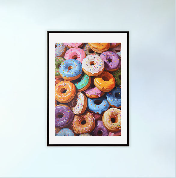 ドーナツのアートポスター黒フレームあり