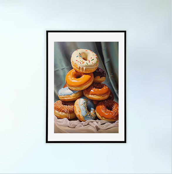 ドーナツのアートポスター黒フレームあり
