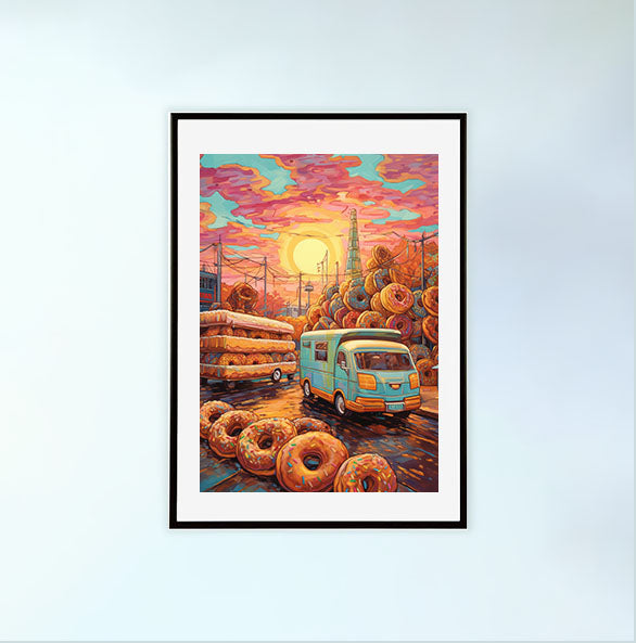 ドーナツのアートポスター黒フレームあり