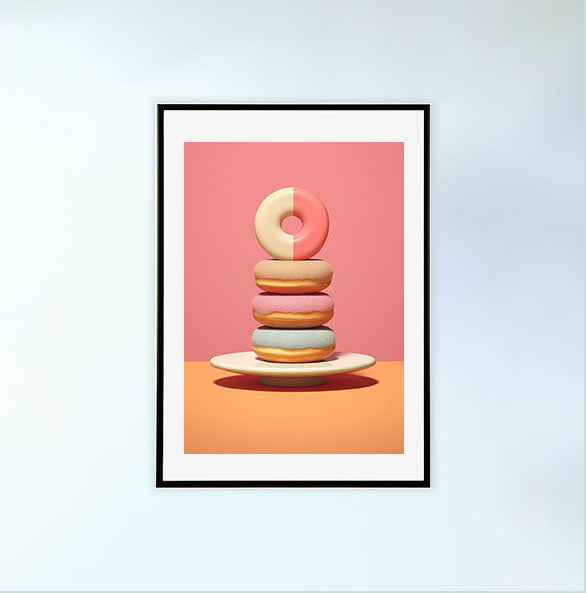ドーナツのアートポスター黒フレームあり