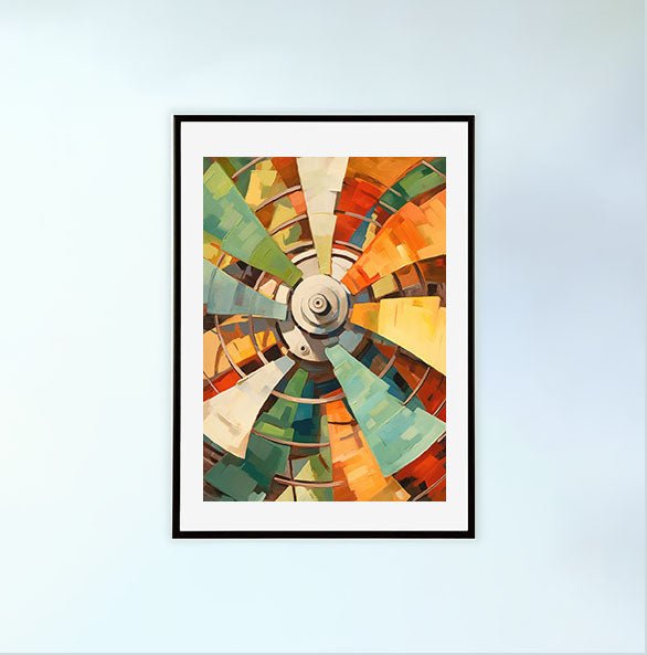 扇風機のアートポスター黒フレームあり