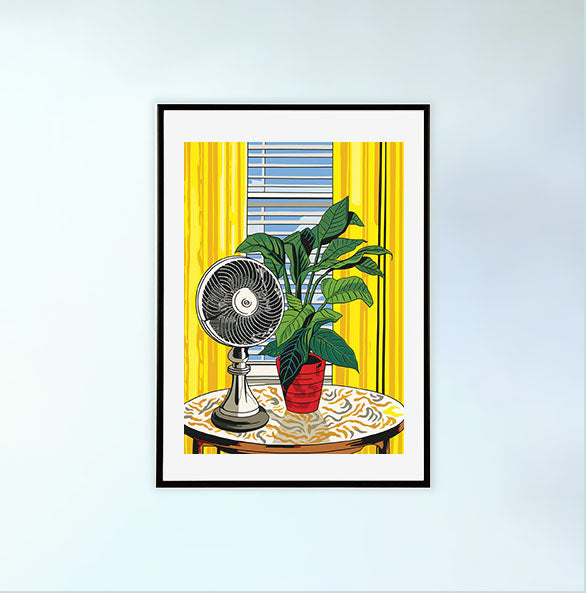 扇風機のアートポスター黒フレームあり
