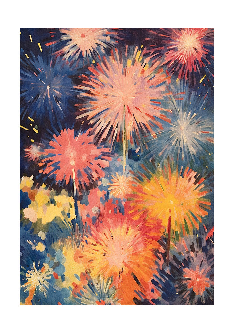 花火と、宇宙「オリジナルイラスト絵画」A4サイズ - 絵画/タペストリ