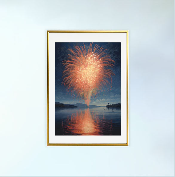花火大会のアートポスター金フレームあり