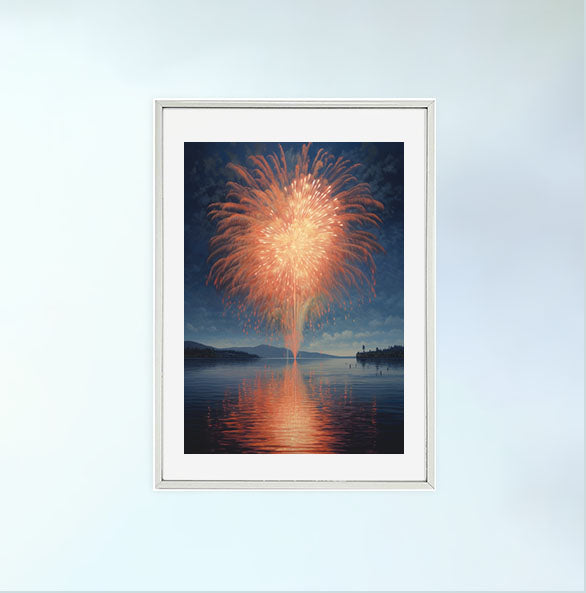 花火大会のアートポスター銀フレームあり