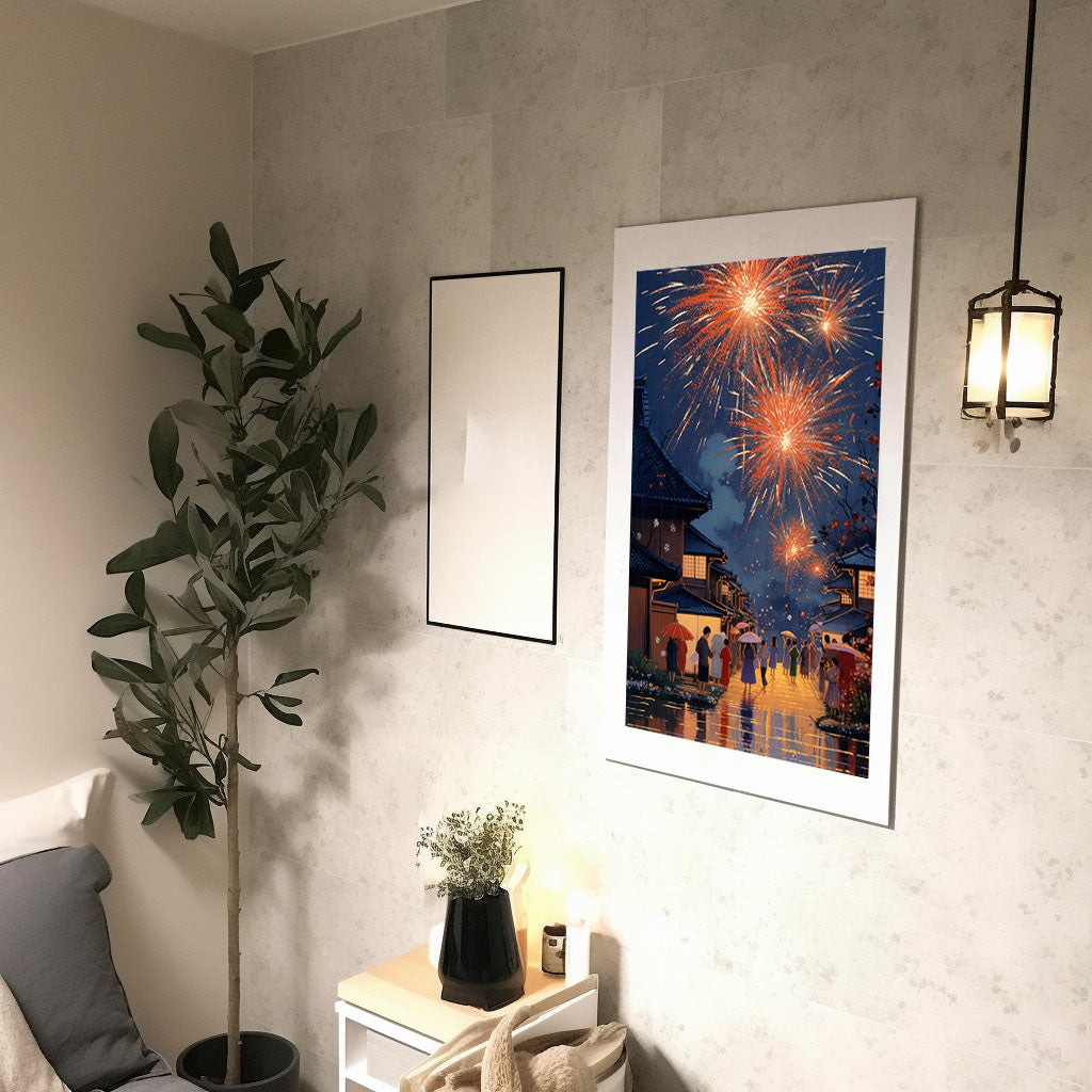 花火大会のアートポスター廊下配置イメージ