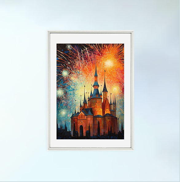 花火大会のアートポスター銀フレームあり