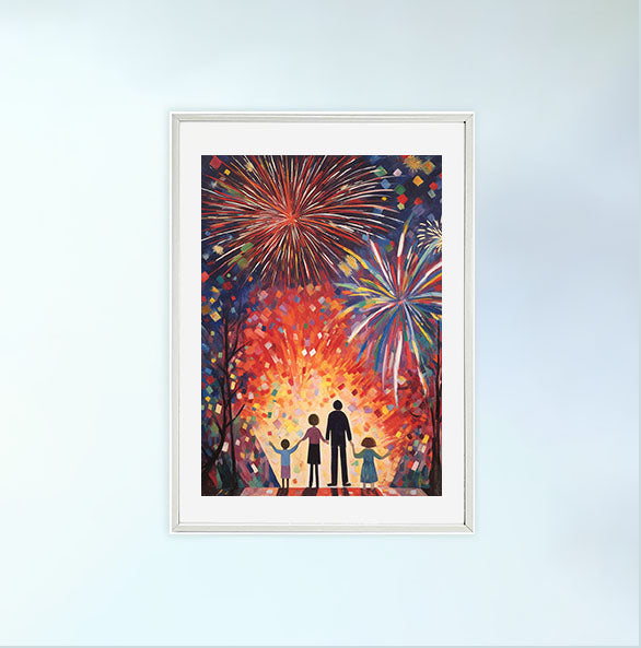 花火大会のアートポスター白フレームあり
