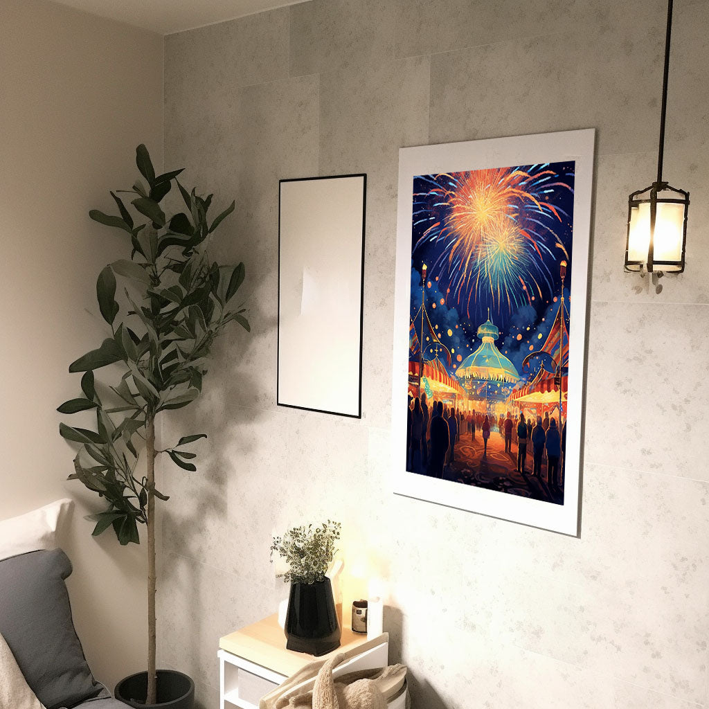 花火大会のアートポスター廊下配置イメージ