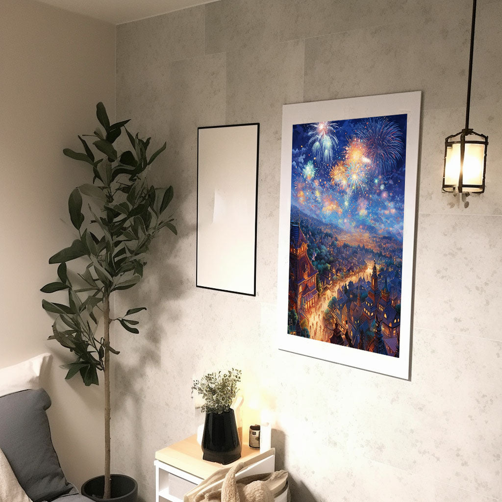 花火大会のアートポスター廊下配置イメージ