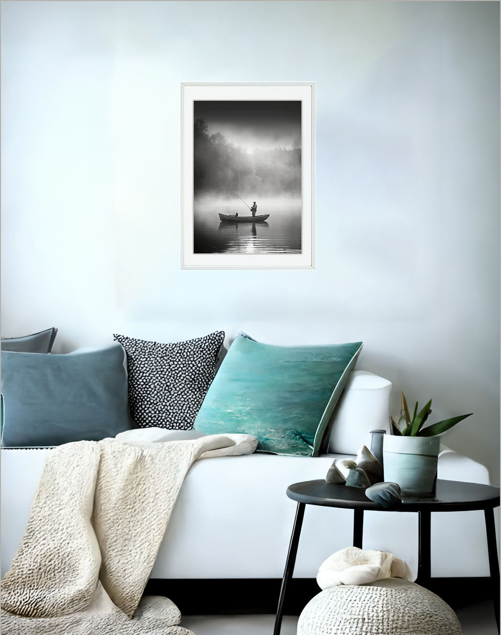 釣りのアートポスターソファ配置イメージ