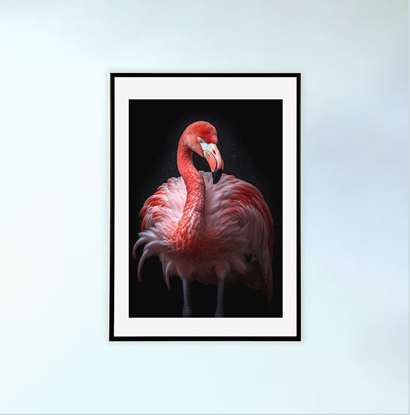 フラミンゴのアートポスター黒フレームあり