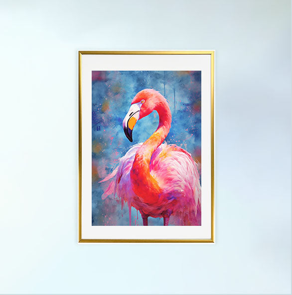 フラミンゴのアートポスター金フレームあり