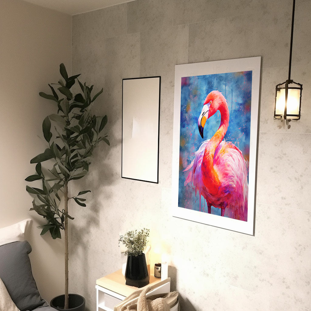 フラミンゴのアートポスター廊下配置イメージ