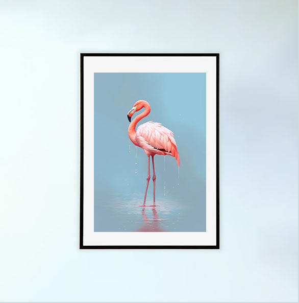 フラミンゴのアートポスター黒フレームあり