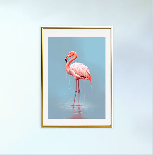 フラミンゴのアートポスター金フレームあり