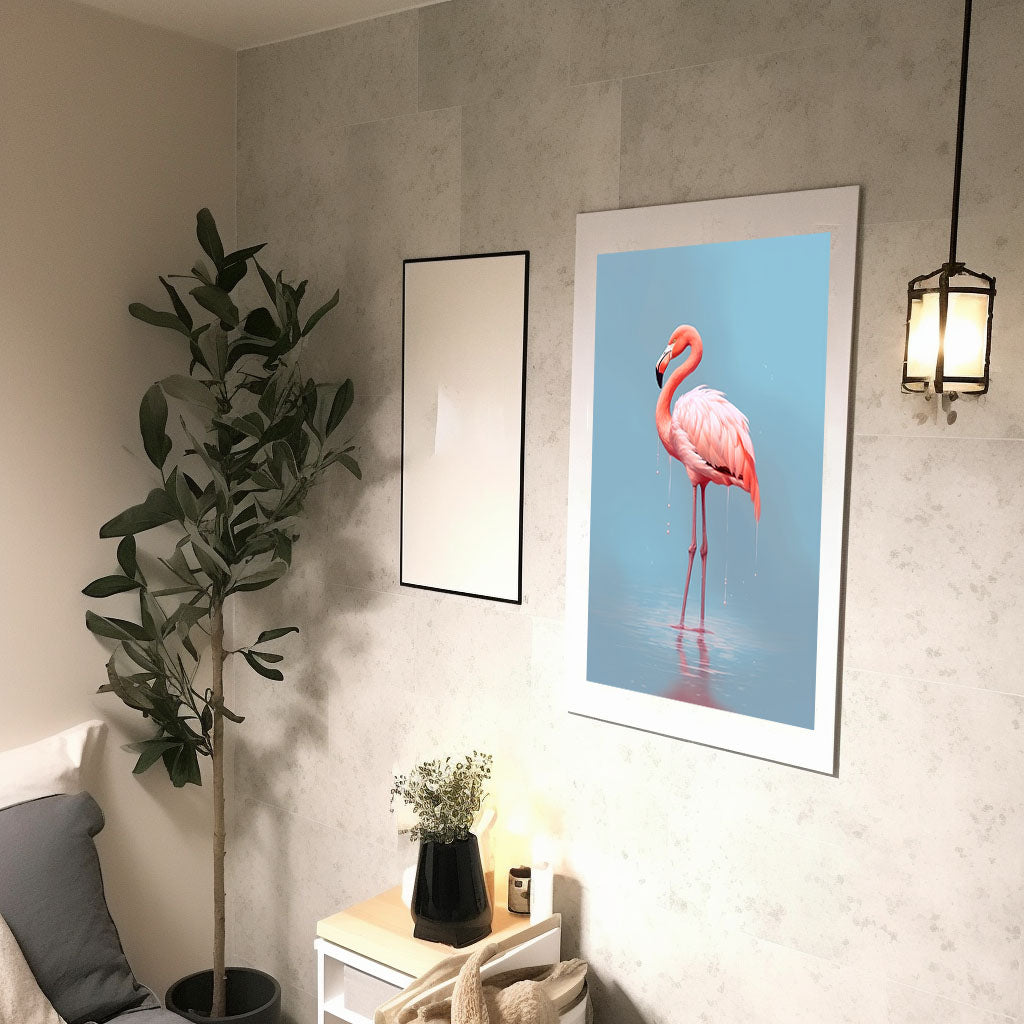 フラミンゴのアートポスター廊下配置イメージ