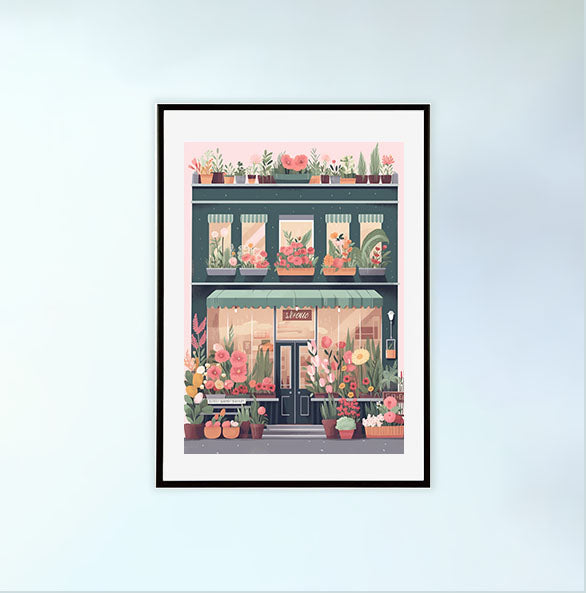 春の花のアートポスター黒フレームあり