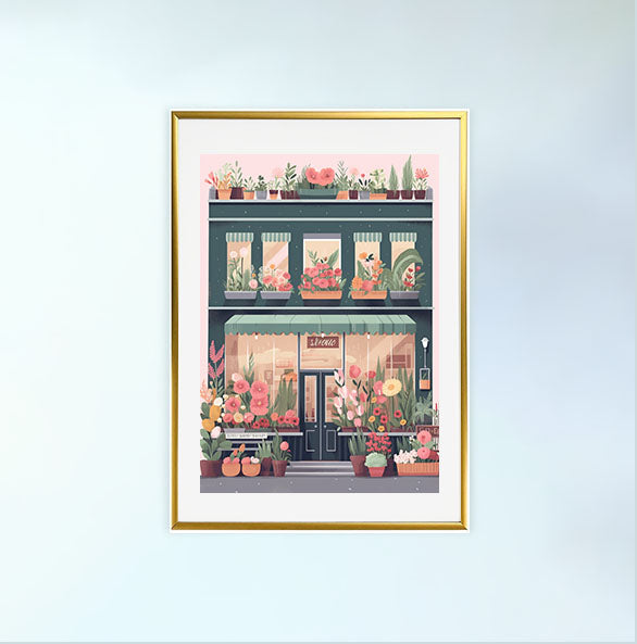 春の花のアートポスター金フレームあり