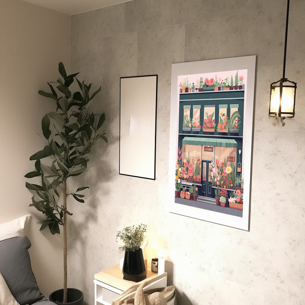 春の花のアートポスター廊下配置イメージ