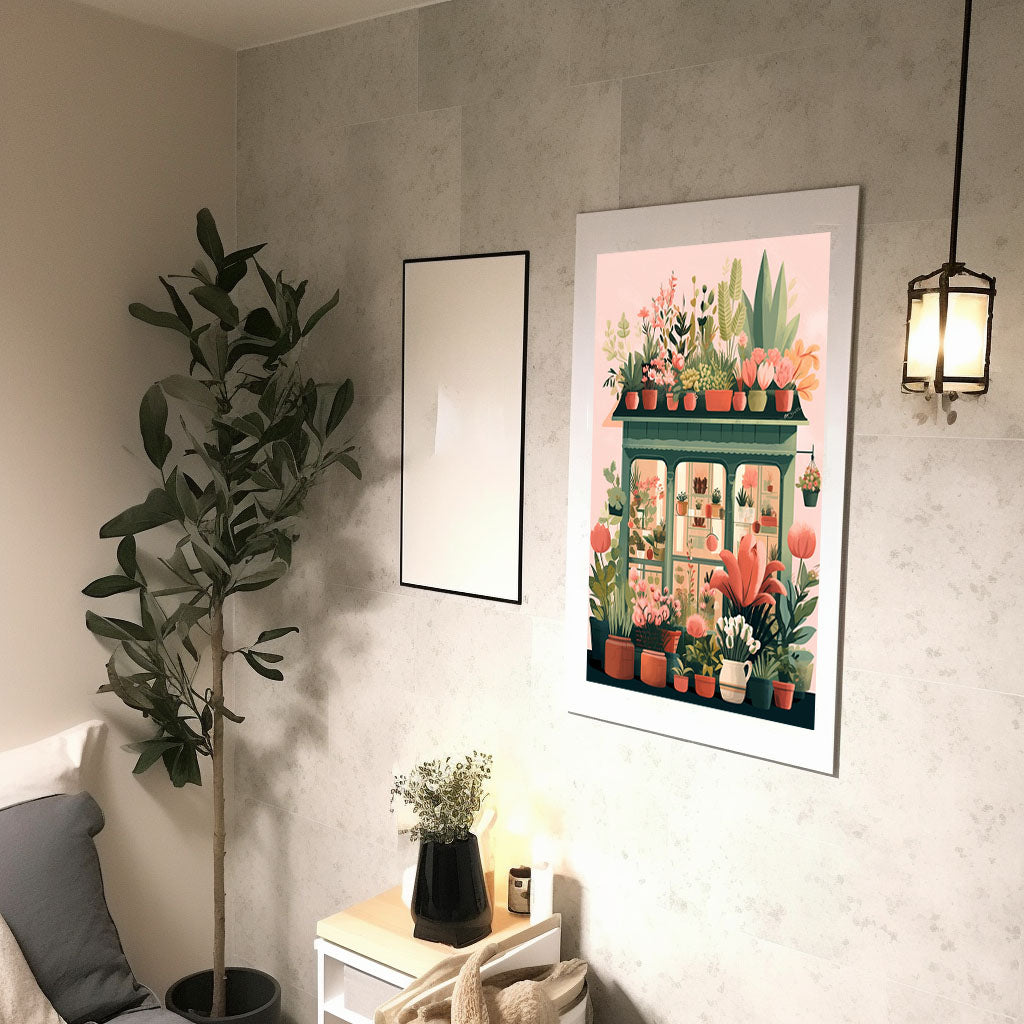 春の花のアートポスター廊下配置イメージ