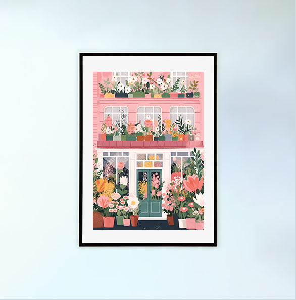 春の花のアートポスター黒フレームあり