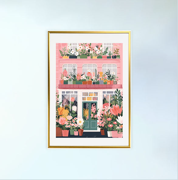 春の花のアートポスター金フレームあり