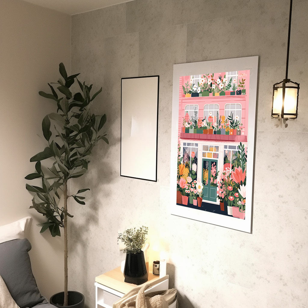 春の花のアートポスター廊下配置イメージ