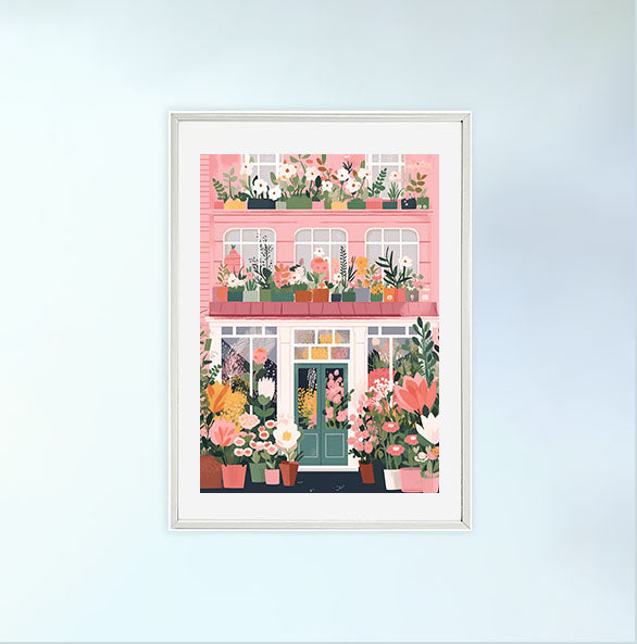 春の花のアートポスター白フレームあり