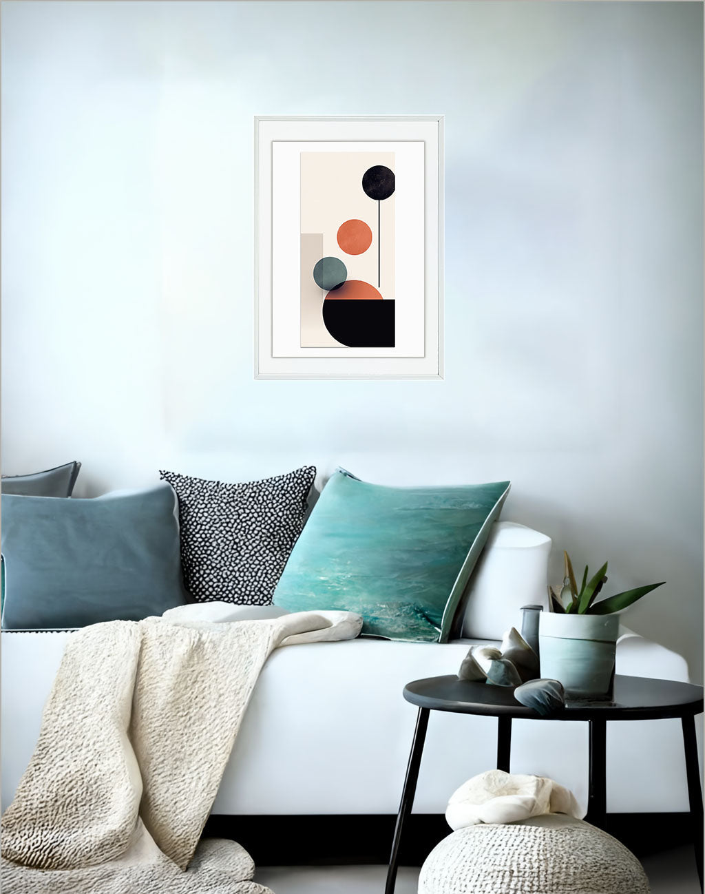 グレープフルーツのアートポスターソファ配置イメージ