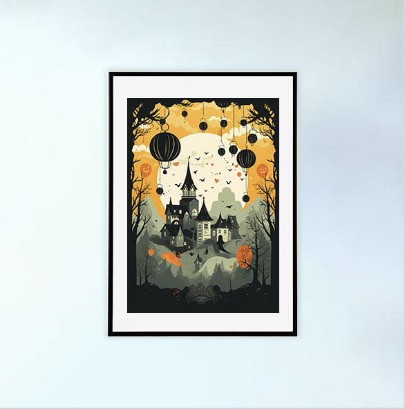 ハロウィンのアートポスター黒フレームあり