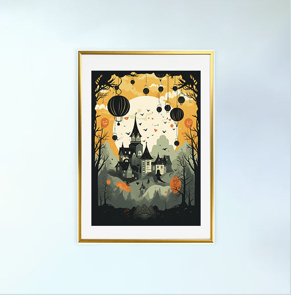 ハロウィンのアートポスター金フレームあり