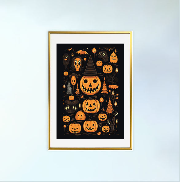 ハロウィンのアートポスター金フレームあり