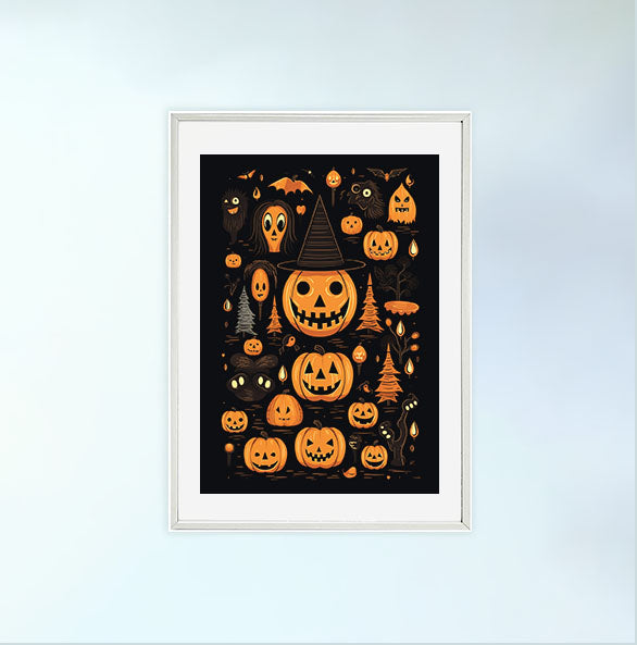ハロウィンのアートポスター白フレームあり