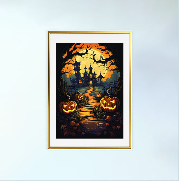ハロウィンのアートポスター金フレームあり