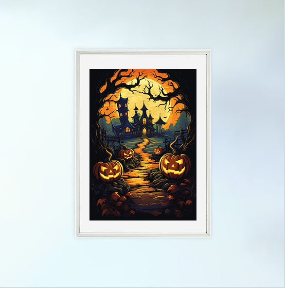 ハロウィンのアートポスター白フレームあり