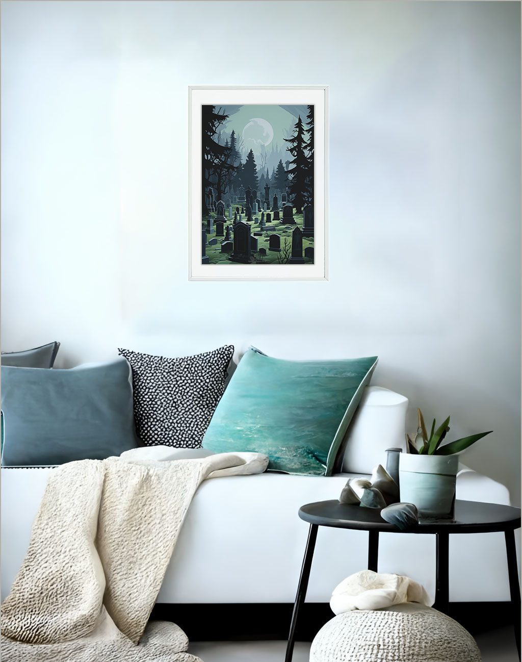 ハロウィンのアートポスターソファ配置イメージ