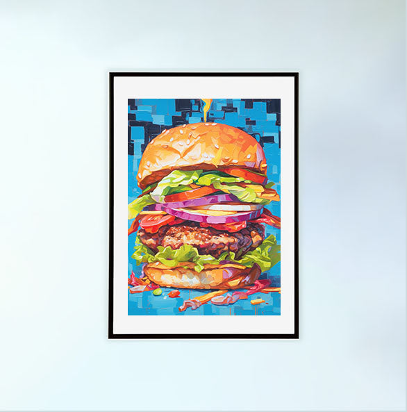 ハンバーガーのアートポスター黒フレームあり