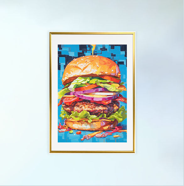 ハンバーガーのアートポスター金フレームあり