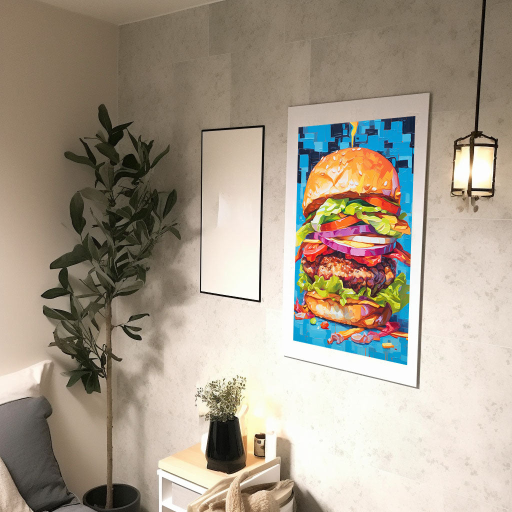 ハンバーガーのアートポスター廊下配置イメージ