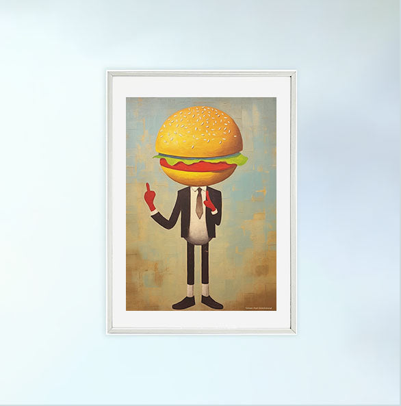 ハンバーガーのアートポスター白フレームあり