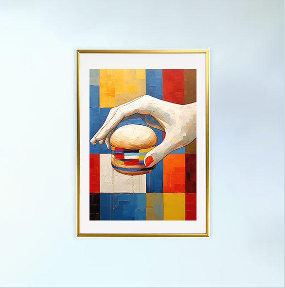 ハンバーガーのアートポスター金フレームあり