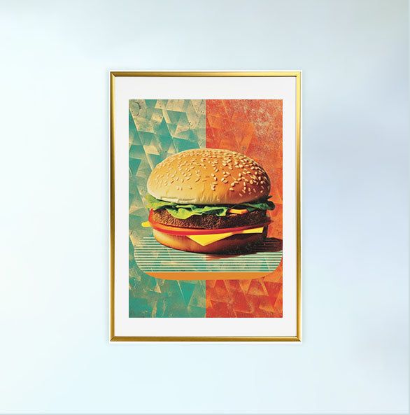 ハンバーガーのアートポスター金フレームあり
