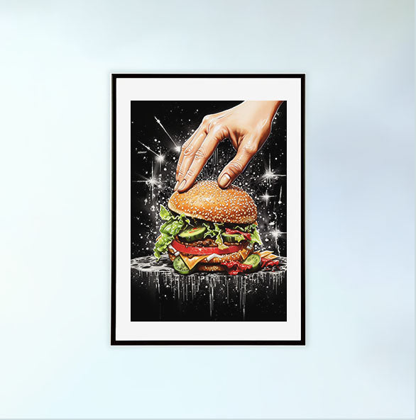 ハンバーガーのアートポスター黒フレームあり