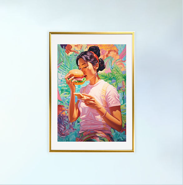 ハンバーガーのアートポスター金フレームあり