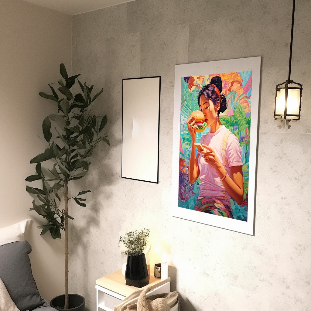 ハンバーガーのアートポスター廊下配置イメージ