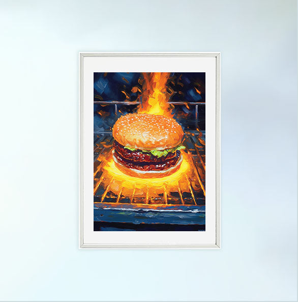 ハンバーガーのアートポスター白フレームあり