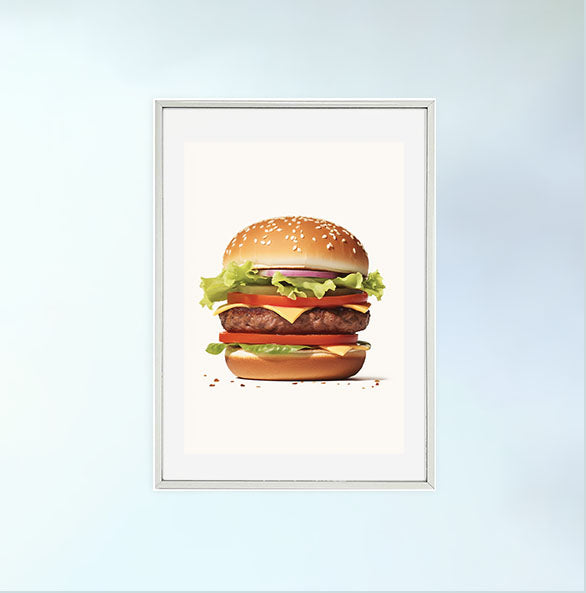 ハンバーガーのアートポスター銀フレームあり