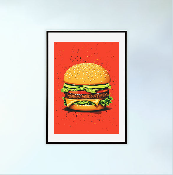 ハンバーガーのアートポスター黒フレームあり