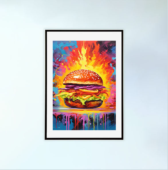 ハンバーガーのアートポスター黒フレームあり